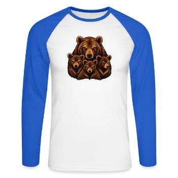 Weibliche Bären und Bärenjungen - Unisex Baseballshirt langarm - Weiß/Royalblau - Vorne - Nik (191cm)