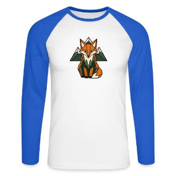 Fuchs Berge Tannen Geometrisch Natur Vektor Shirt - Unisex Baseballshirt langarm - Weiß/Royalblau - Vorne - Nik (191cm)