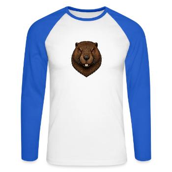 Der Biber - Unisex Baseballshirt langarm - Weiß/Royalblau - Vorne - Nik (191cm)