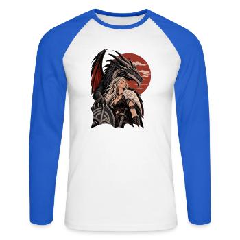 Ästhetik Nordische Drachenkönigin - Unisex Baseballshirt langarm - Weiß/Royalblau - Vorne - Nik (191cm)