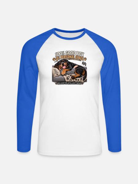 Rottweiler Cozy auf Sofa - Unisex Baseballshirt langarm - Weiß/Royalblau