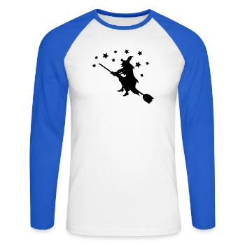 Hexe - Unisex Baseballshirt langarm - Weiß/Royalblau - Vorne - Nik (191cm)