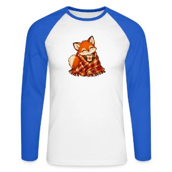 Fuchs mit Herbstschal und Kaffee - Unisex Baseballshirt langarm - Weiß/Royalblau - Vorne - Nik (191cm)