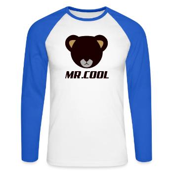 Bärenkopf Logo MR Lodol - Unisex Baseballshirt langarm - Weiß/Royalblau - Vorne - Nik (191cm)