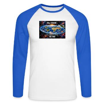 Die Erde -  elliptische Scheibe - Unisex Baseballshirt langarm - Weiß/Royalblau - Vorne - Nik (191cm)