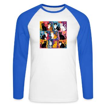 Katzenkunst "Bunt und Floral" - Unisex Baseballshirt langarm - Weiß/Royalblau - Vorne - Nik (191cm)