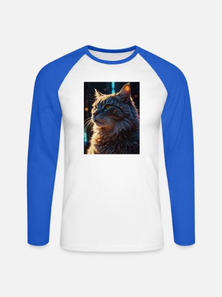 Sternenpfote: Neon-Katze im Licht - Unisex Baseballshirt langarm - Weiß/Royalblau