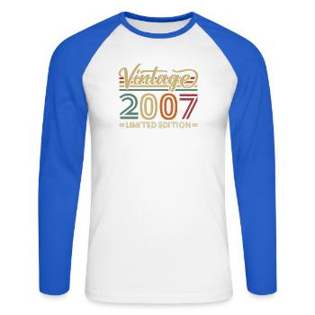 Vintage 2007 Limited Edition Geburtstag Retro - Unisex Baseballshirt langarm - Weiß/Royalblau - Vorne - Nik (191cm)
