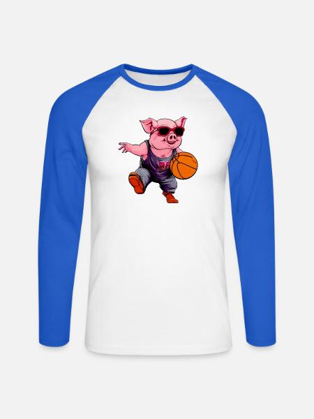 Basketball Schwein - Unisex Baseballshirt langarm - Weiß/Royalblau