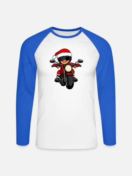 Motorradfahrer Weihnachten - Unisex Baseballshirt langarm - Weiß/Royalblau