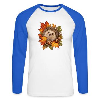 Igel im Herbstlaub - Unisex Baseballshirt langarm - Weiß/Royalblau - Vorne - Nik (191cm)
