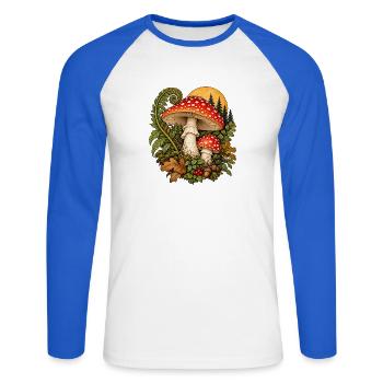 Fliegenpilz im Märchenwald - Unisex Baseballshirt langarm - Weiß/Royalblau - Vorne - Nik (191cm)
