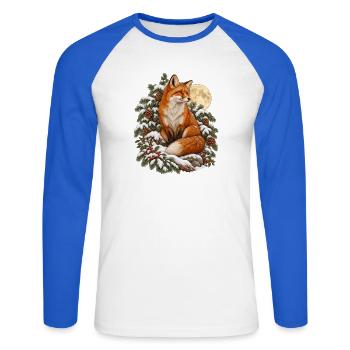 Fuchs im Winterwald - Unisex Baseballshirt langarm - Weiß/Royalblau - Vorne - Nik (191cm)