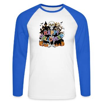 Happy Halloween  - Unisex Baseballshirt langarm - Weiß/Royalblau - Vorne - Nik (191cm)