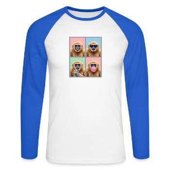 Gibbons Gibbon - Unisex Baseballshirt langarm - Weiß/Royalblau - Vorne - Nik (191cm)