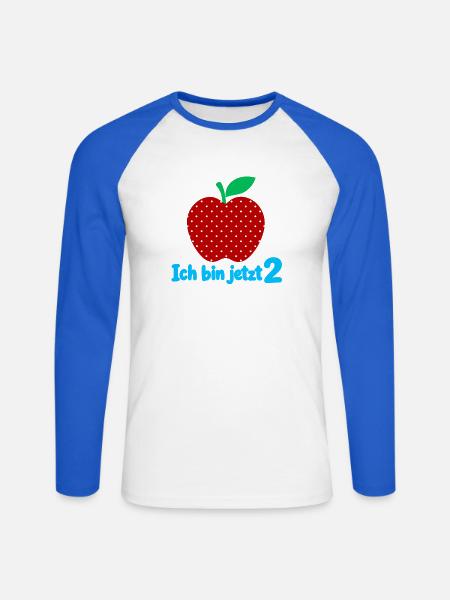 Ich bin jetzt 2 mit Apfelmotiv - Unisex Baseballshirt langarm - Weiß/Royalblau