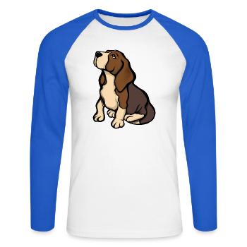 Beagle-Porträt in warmen Tönen - Unisex Baseballshirt langarm - Weiß/Royalblau - Vorne - Nik (191cm)