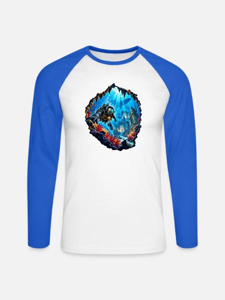 Taucher Unterwasserruinen Expedition Tauchen - Unisex Baseballshirt langarm - Weiß/Royalblau