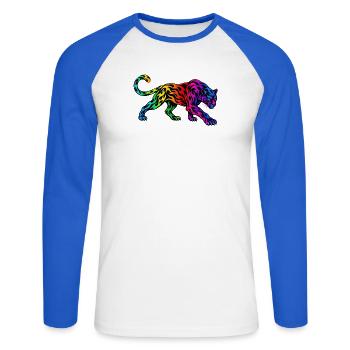 Stammes-Regenbogenpanther - Unisex Baseballshirt langarm - Weiß/Royalblau - Vorne - Nik (191cm)