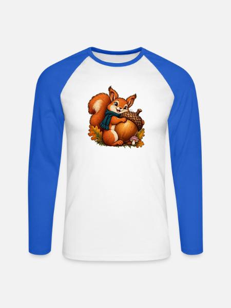 Eichhörnchen mit einer riesigen Eichel - Unisex Baseballshirt langarm - Weiß/Royalblau