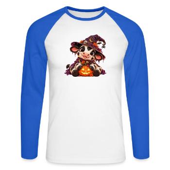 Niedliche Halloween-Kuh - Unisex Baseballshirt langarm - Weiß/Royalblau - Vorne - Nik (191cm)