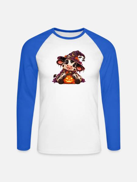 Niedliche Halloween-Kuh - Unisex Baseballshirt langarm - Weiß/Royalblau