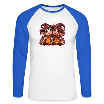 Halloween-Kuh-Umarmung (Yin Yang) - Unisex Baseballshirt langarm - Weiß/Royalblau - Vorne - Nik (191cm)