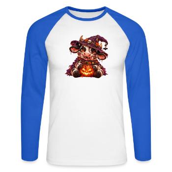 Gruselige Halloween-Kuh - Unisex Baseballshirt langarm - Weiß/Royalblau - Vorne - Nik (191cm)
