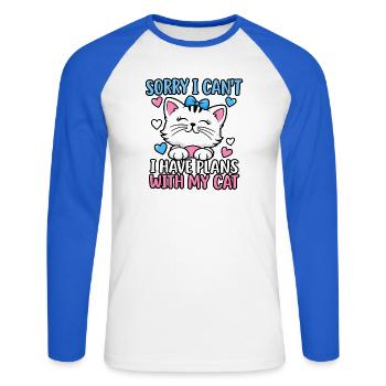 Katzenliebhaber Katzenmama Haustiereltern Kätzchenkunst - Unisex Baseballshirt langarm - Weiß/Royalblau - Vorne - Nik (191cm)