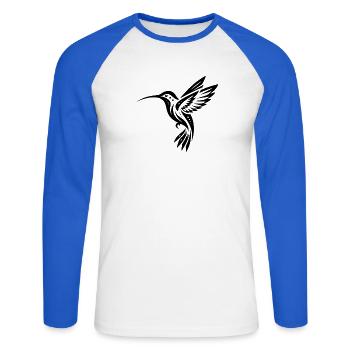 Schwarzer Kolibri Minimalistisch - Unisex Baseballshirt langarm - Weiß/Royalblau - Vorne - Nik (191cm)