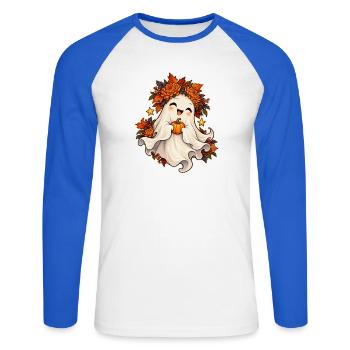 Geist mit Blumenkranz - Unisex Baseballshirt langarm - Weiß/Royalblau - Vorne - Nik (191cm)