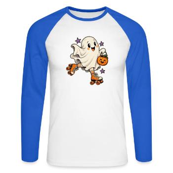Geist auf Rollschuhen - Unisex Baseballshirt langarm - Weiß/Royalblau - Vorne - Nik (191cm)