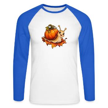 Kürbisschnecke - Unisex Baseballshirt langarm - Weiß/Royalblau - Vorne - Nik (191cm)