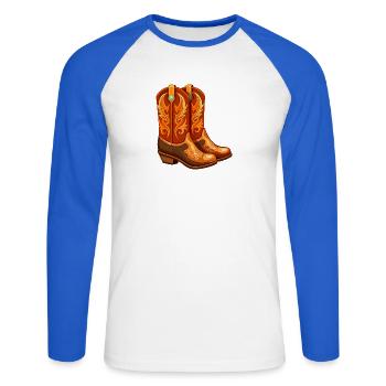 Cowgirl-Stiefel - Unisex Baseballshirt langarm - Weiß/Royalblau - Vorne - Nik (191cm)