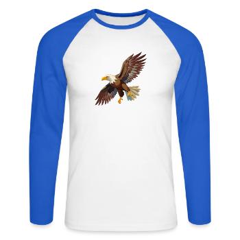 Fliegender Weißkopfseeadler - Unisex Baseballshirt langarm - Weiß/Royalblau - Vorne - Nik (191cm)