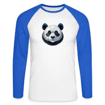 Pandakopf - Unisex Baseballshirt langarm - Weiß/Royalblau - Vorne - Nik (191cm)