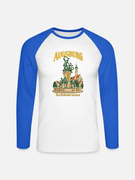 Augsburg Herkulesbrunnen - Unisex Baseballshirt langarm - Weiß/Royalblau