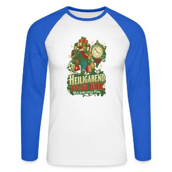 Heiligabend 15:55 Uhr mit Plan - Unisex Baseballshirt langarm - Weiß/Royalblau - Vorne - Nik (191cm)