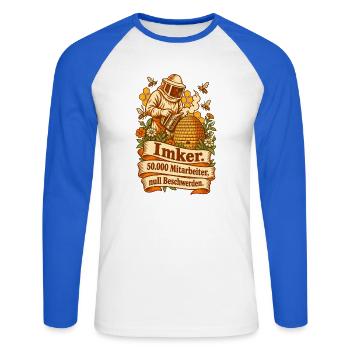 Imker 50000 Mitarbeiter Bienen - Unisex Baseballshirt langarm - Weiß/Royalblau - Vorne - Nik (191cm)