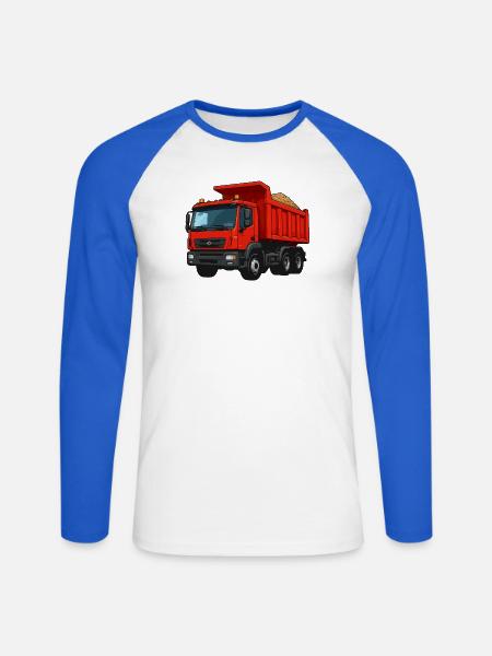 Roter Kipplader Cartoon-Design - Unisex Baseballshirt langarm - Weiß/Royalblau