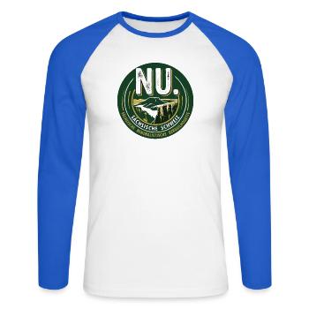 SÄCHSISCHE SCHWEIZ NU - Unisex Baseballshirt langarm - Weiß/Royalblau - Vorne - Nik (191cm)