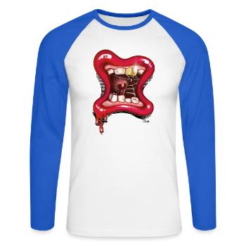Grusel Schlund - Unisex Baseballshirt langarm - Weiß/Royalblau - Vorne - Nik (191cm)