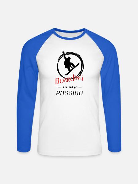 Boarding - Unisex Baseballshirt langarm - Weiß/Royalblau