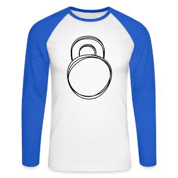 Kettlebell handgezeichnet - Unisex Baseballshirt langarm - Weiß/Royalblau - Vorne - Nik (191cm)