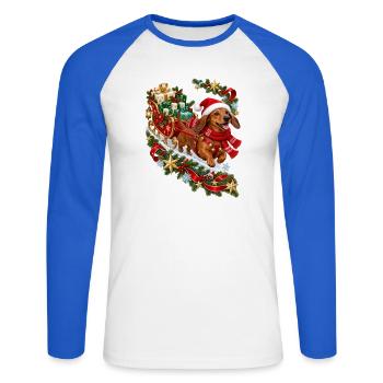 Dackel Weihnachtsgeschenkschlitten - Unisex Baseballshirt langarm - Weiß/Royalblau - Vorne - Nik (191cm)