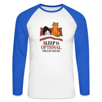 Schlaf ist optional, lustiges Katzenliebhaber-Design - Unisex Baseballshirt langarm - Weiß/Royalblau - Vorne - Nik (191cm)
