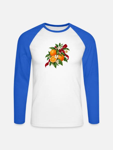 Weihnachtsorangen blühen und Band - Unisex Baseballshirt langarm - Weiß/Royalblau