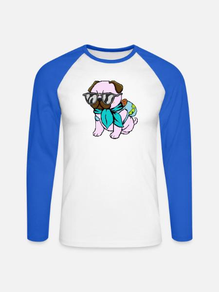 Mops-Reisender - Unisex Baseballshirt langarm - Weiß/Royalblau
