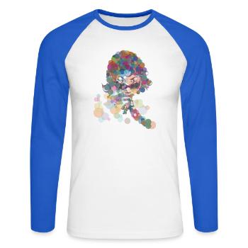 Aretha - Unisex Baseballshirt langarm - Weiß/Royalblau - Vorne - Nik (191cm)