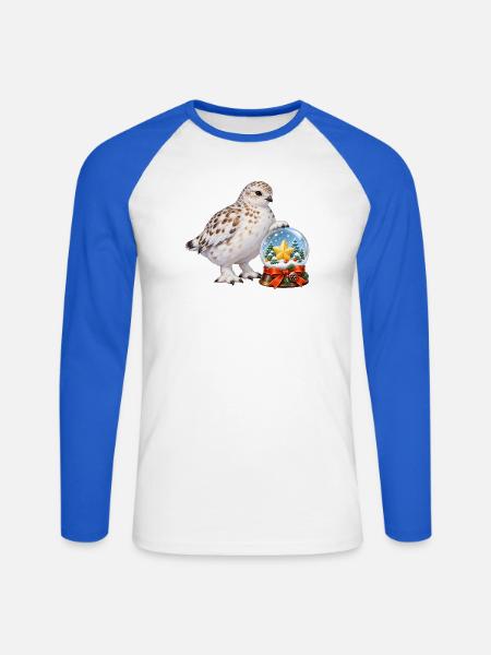 Schneehuhn mit festlicher Zuckerstern-Schneekugel - Unisex Baseballshirt langarm - Weiß/Royalblau